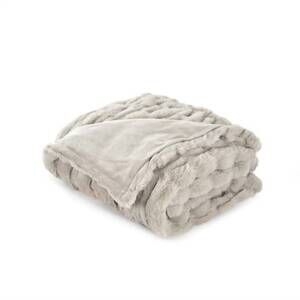 NEW AMANDA BLU plush throw blanket in light grey